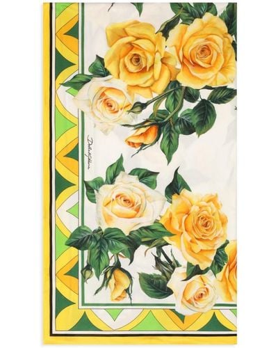 Dolce & Gabbana Pareo Yellow Rose de seda - Amarillo