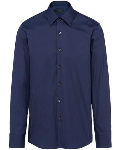 Prada Chemise en coton à manches longues - Bleu