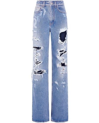 Rabanne Wide-Leg-Jeans mit Distressed-Detail - Blau