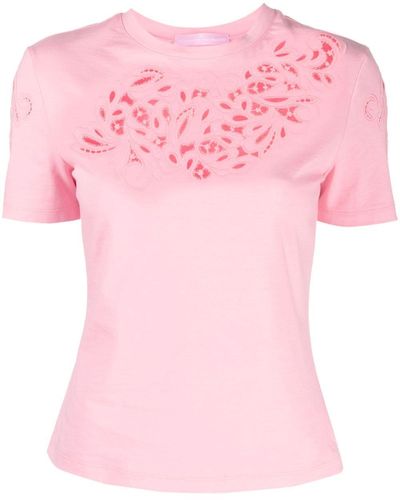 Ermanno Scervino Broderie-anglaise Cotton T-shirt - Pink