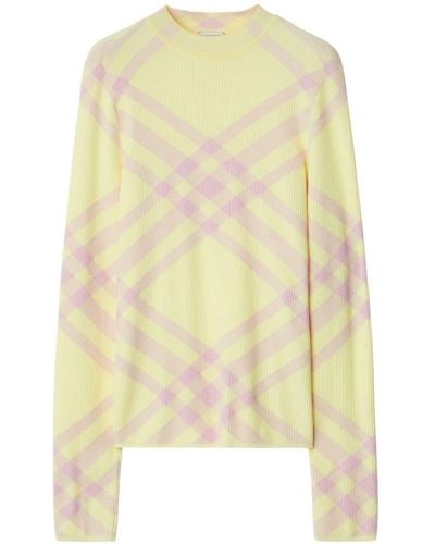 Burberry Check-pattern Ribbed Jumper - Yellow