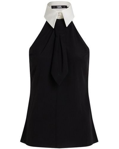 Karl Lagerfeld Collar-detail Halterneck Top - Black