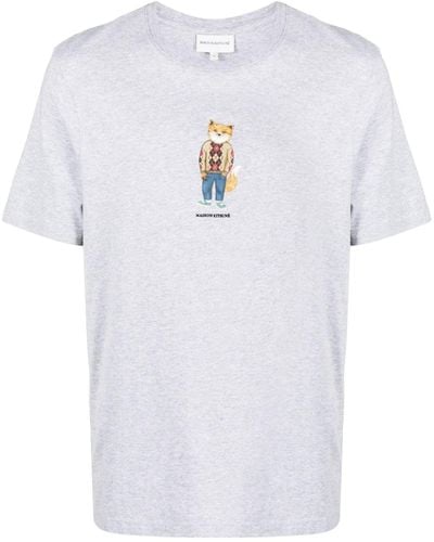 Maison Kitsuné T-shirt en coton à effet chiné - Blanc