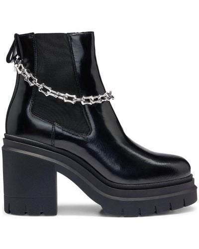 HUGO Spiked-edge Chain-trim Chelsea Boots - Black