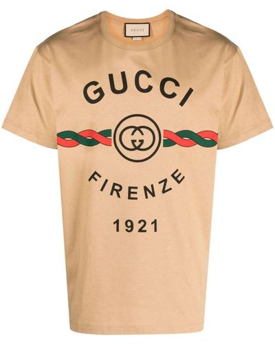 Gucci T-Shirt Aus Baumwolle Mit GG Und Torchon-Motiv - Natur