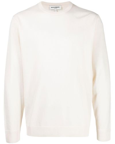 MAN ON THE BOON. Long-sleeved Crew Neck Knitted Top - White