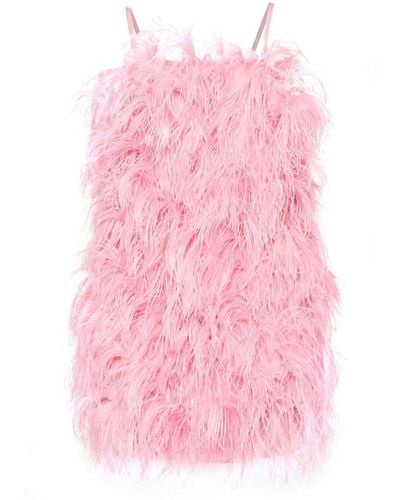 MSGM Mini-jurk Met Struisvogelveren En Vierkante Hals - Roze
