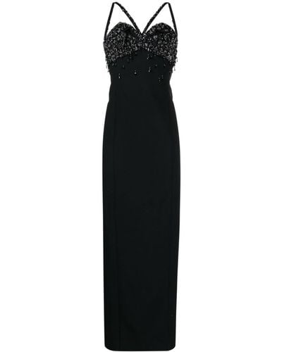 Versace Crystal-embellished Satin Maxi Dress - Black