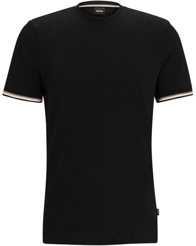 BOSS T-shirt en coton à poignets rayés - Noir