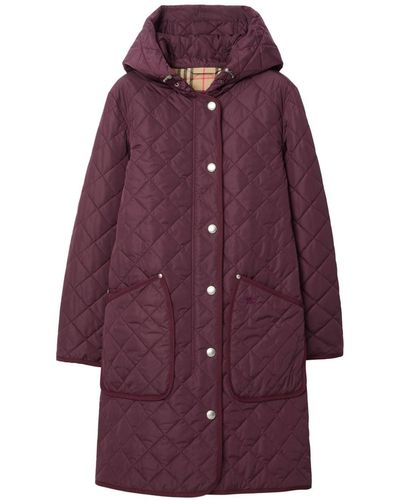 Burberry Hooded Quilted Coat - Purple