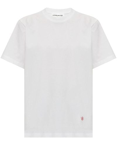 Victoria Beckham Logo-embroidered Cotton T-shirt - White