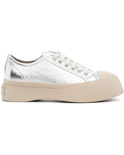 Marni Metallic Leather Platform Sneakers - White