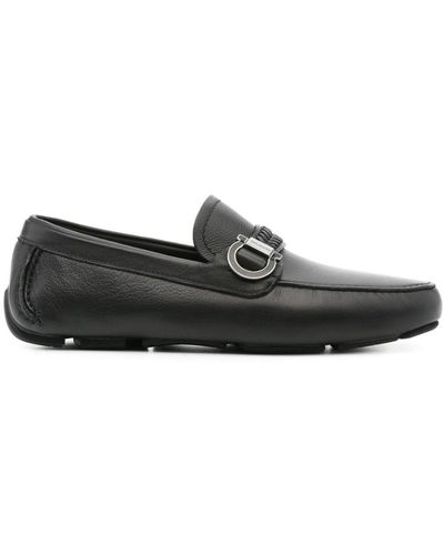 Ferragamo Gancini Leather Loafers - Black