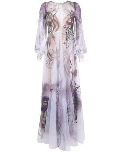 Saiid Kobeisy Abstract-print Beaded Maxi Dress - Purple
