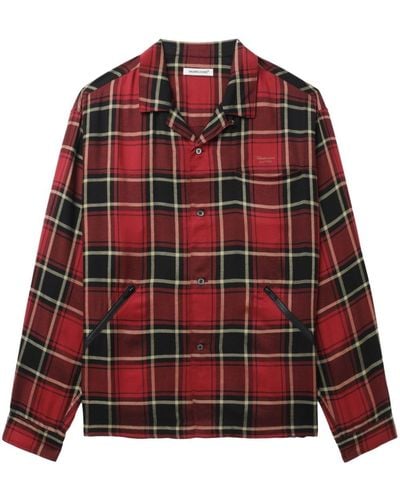 Undercover Plaid-print Zip-pockets Shirt - Red