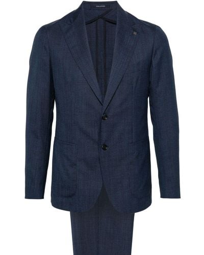 Tagliatore Single-breasted Checked Wool Suit - Blue