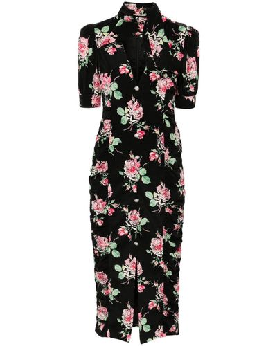 Alessandra Rich Floral-print ruched-detail dress - Nero