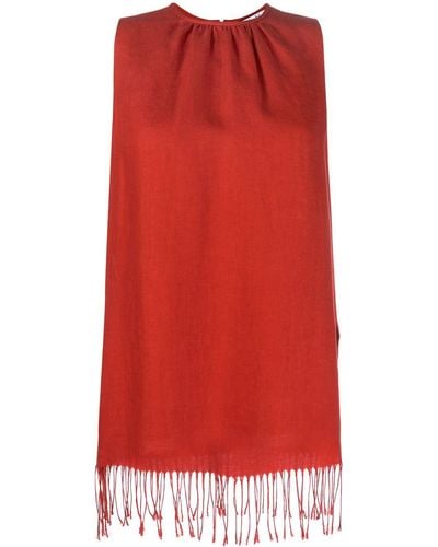 Max Mara Fringed Ruched Linen Blouse - Red