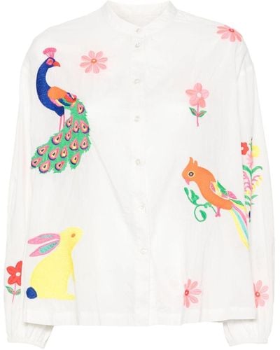Essentiel Antwerp Felhi floral-embroidery shirt - Weiß