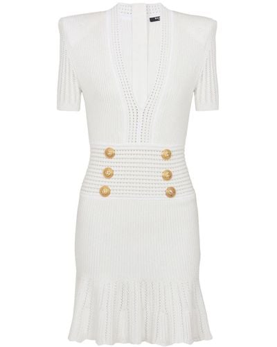 Balmain Button-embellished Knitted Minidress - White