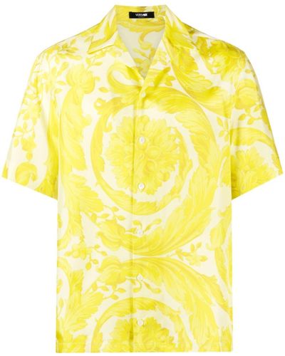 Versace Hemd aus Seide mit durchgehendem Print - Gelb