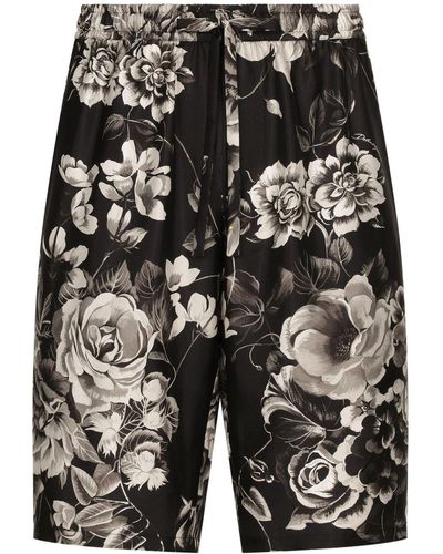 Dolce & Gabbana Floral-print Silk Shorts - Black