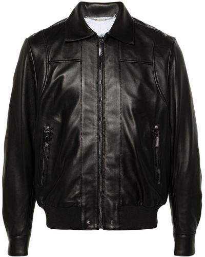John Richmond Leather Bomber Jacket - Black