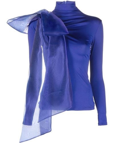 Atu Body Couture Bow-detail Turtle Neck Top - Blue