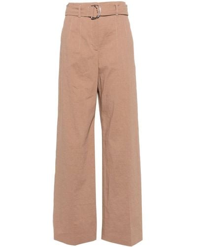 BOSS Belted Linen-blend Pants - Natural