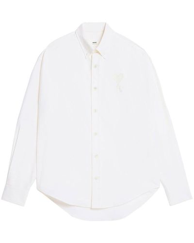 Ami Paris Logo-embroidered Long-sleeve Shirt - White