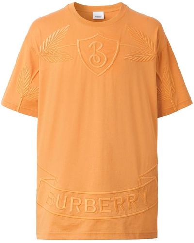Burberry Logo-embroidered Cotton-jersey T-shirt - Orange