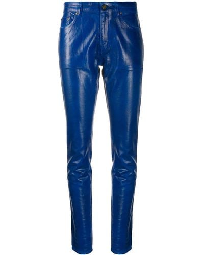 Saint Laurent Pantalones skinny de talle medio - Azul