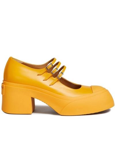 Marni Buckle-strap Leather Court Shoes - Yellow