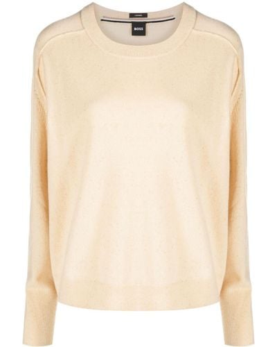 BOSS Faranza Speckle-knit Cashmere Sweater - Natural