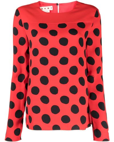 Marni Polka-dot Long-sleeve Blouse - Red