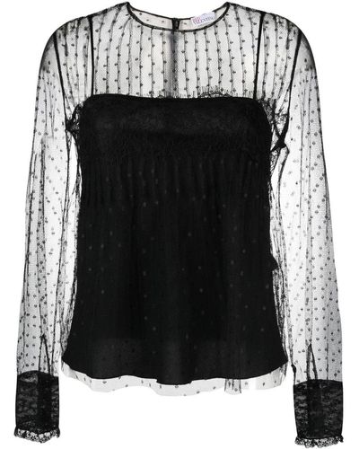 RED Valentino Sheer-panelled Tulle Blouse - Black