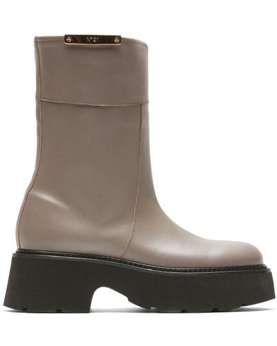 N°21 Logo-plaque Leather Boots - Brown