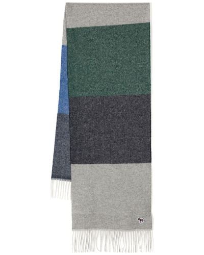PS by Paul Smith Logo-patch Striped Wool Scarf - Green