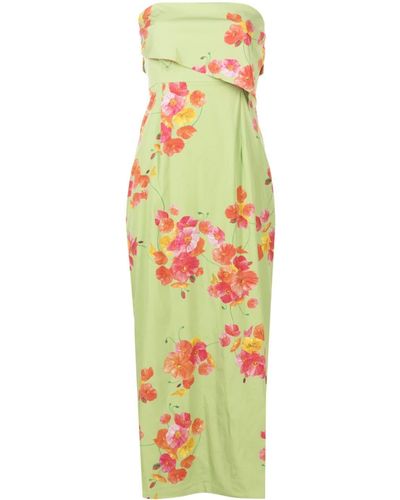 Isolda Poppy Dream Floral-print Strapless Dress - Green