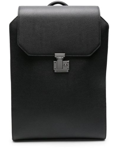 Emporio Armani Logo-debossed Leather Backpack - Black