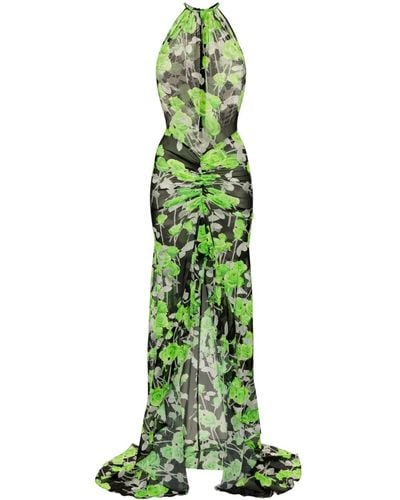 David Koma Rose-print Mesh Maxi Dress - Green