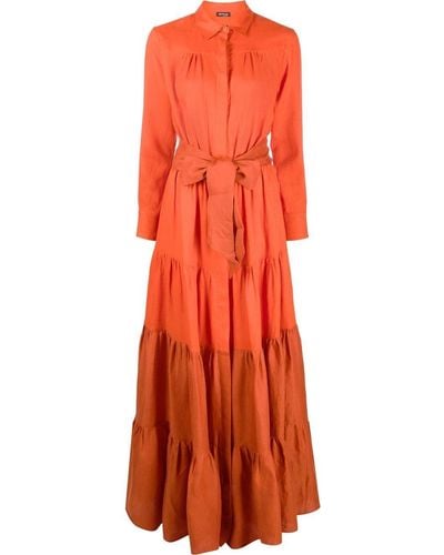 Kiton Robe-chemise longue à volants superposés - Orange