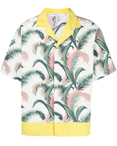 Maison Kitsuné Botanical-print Short-sleeve Shirt - Gray