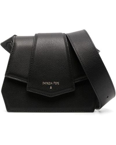 Patrizia Pepe Engraved-logo Leather Crossbody Bag - Black