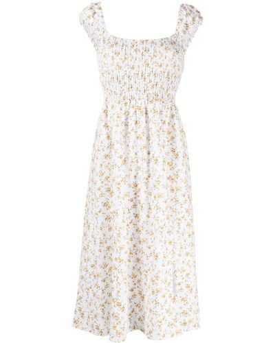 Reformation Tavi Floral-print Linen Dress - White