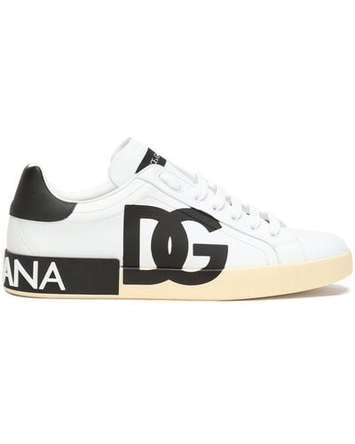 Dolce & Gabbana Leather Portofino Sneakers Met Dg -logo - Wit