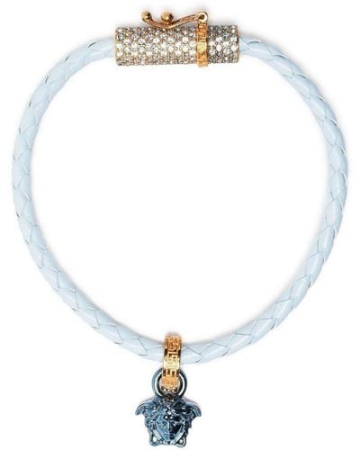 Versace Bracelet en cuir à ornements en cristal - Blanc