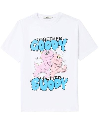 SJYP T-Shirt mit grafischem Print - Weiß