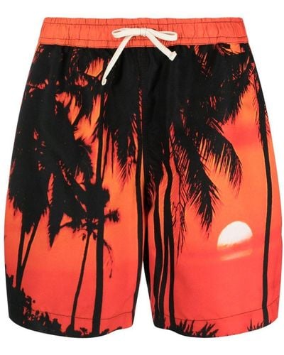 BLUE SKY INN Palm-tree Print Swim Shorts - Red