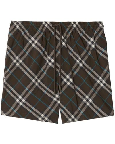 Burberry Checked Drawstring-waist Swim Shorts - Black